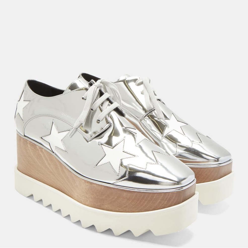 Stella Mccartney Silver Elyse Crystal Star Platform Shoes Size EU 37